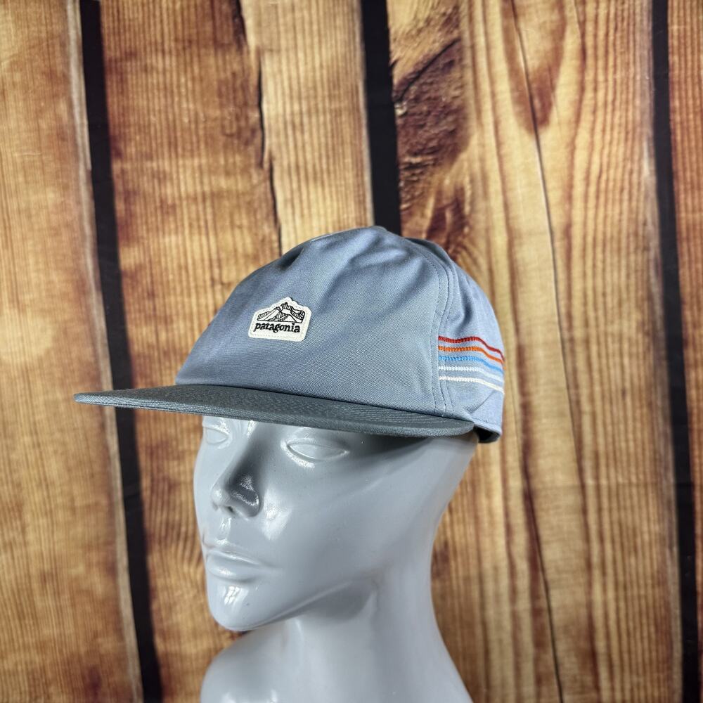 Patagonia Hat Cap Snap Back Gray Blue Orange Striped Patch Mens Outdoor Hiking